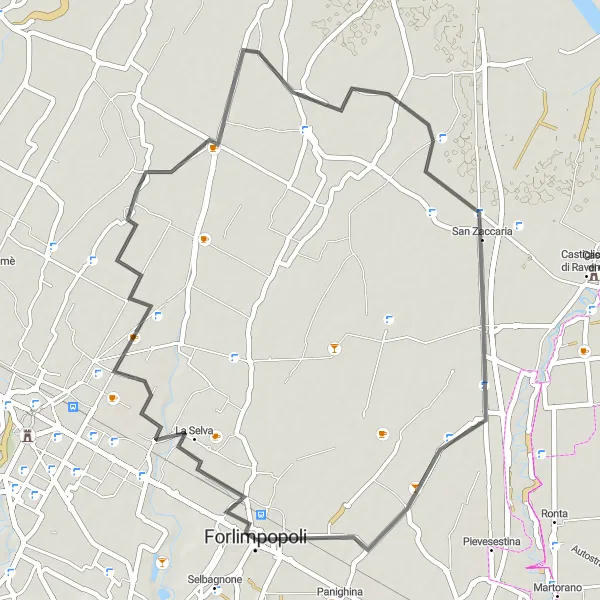 Mapa miniatúra "Krajinou okolo Forlimpopoli" cyklistická inšpirácia v Emilia-Romagna, Italy. Vygenerované cyklistickým plánovačom trás Tarmacs.app