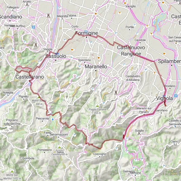 Miniatuurkaart van de fietsinspiratie "Ontdek de Monte Cornazzano en omgeving" in Emilia-Romagna, Italy. Gemaakt door de Tarmacs.app fietsrouteplanner