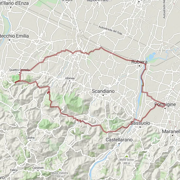 Zemljevid v pomanjšavi "Gravelska pot do Monte Vetro" kolesarske inspiracije v Emilia-Romagna, Italy. Generirano z načrtovalcem kolesarskih poti Tarmacs.app