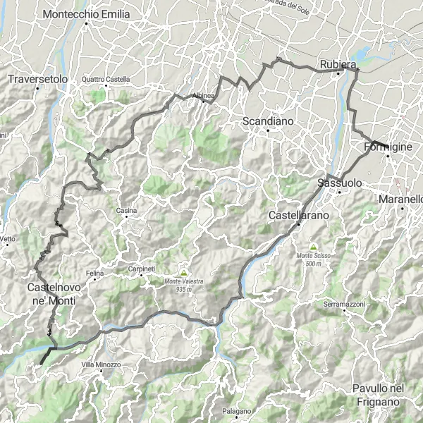 Zemljevid v pomanjšavi "Razgibana cestna tura skozi Monte Branzolo" kolesarske inspiracije v Emilia-Romagna, Italy. Generirano z načrtovalcem kolesarskih poti Tarmacs.app