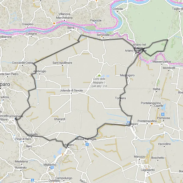 Miniatura della mappa di ispirazione al ciclismo "Da Brazzolo a Mezzogoro in bicicletta" nella regione di Emilia-Romagna, Italy. Generata da Tarmacs.app, pianificatore di rotte ciclistiche