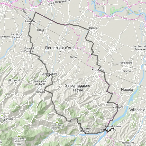 Miniatua del mapa de inspiración ciclista "Ruta de Monte Santa Maria" en Emilia-Romagna, Italy. Generado por Tarmacs.app planificador de rutas ciclistas