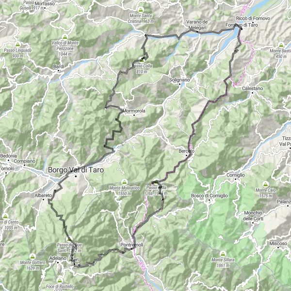 Miniatuurkaart van de fietsinspiratie "Fietsen door de bergen van Emilia-Romagna" in Emilia-Romagna, Italy. Gemaakt door de Tarmacs.app fietsrouteplanner