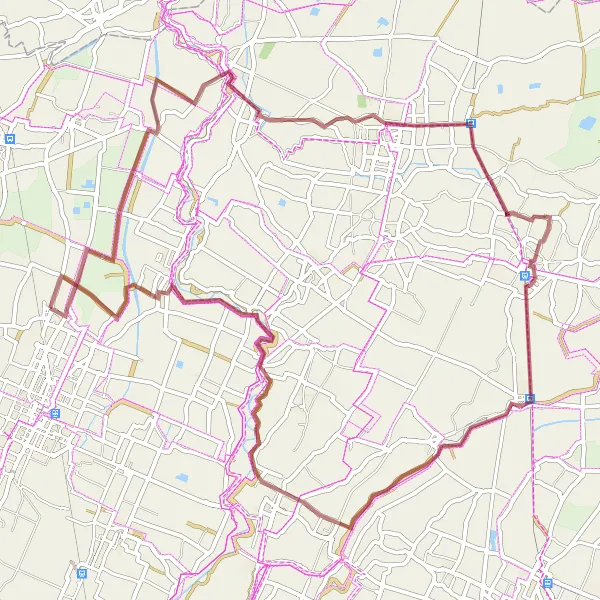 Map miniature of "Gravel Route: Fossoli to Ponte San Martino via Concordia sulla Secchia and Mirandola" cycling inspiration in Emilia-Romagna, Italy. Generated by Tarmacs.app cycling route planner