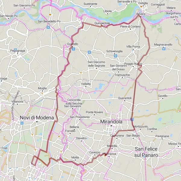 Kartminiatyr av "Utforsk det vakre Quingentole og San Giacomo Roncole langs ruten" sykkelinspirasjon i Emilia-Romagna, Italy. Generert av Tarmacs.app sykkelrutoplanlegger