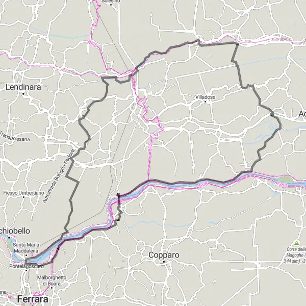Zemljevid v pomanjšavi "Kolesarska pot ob rekah v bližini Francolina" kolesarske inspiracije v Emilia-Romagna, Italy. Generirano z načrtovalcem kolesarskih poti Tarmacs.app