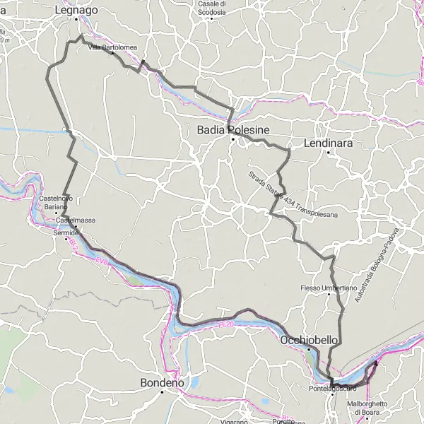 Miniatura della mappa di ispirazione al ciclismo "Tour delle Valli del Delta" nella regione di Emilia-Romagna, Italy. Generata da Tarmacs.app, pianificatore di rotte ciclistiche