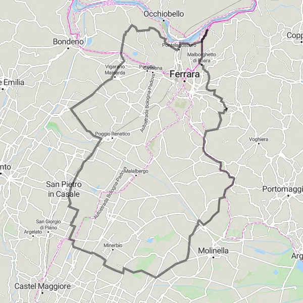 Kartminiatyr av "Veisykling gjennom Emilia-Romagna" sykkelinspirasjon i Emilia-Romagna, Italy. Generert av Tarmacs.app sykkelrutoplanlegger