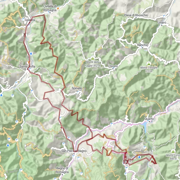 Kartminiatyr av "Galeata til Abbazia di Sant'Ellero (grusvei)" sykkelinspirasjon i Emilia-Romagna, Italy. Generert av Tarmacs.app sykkelrutoplanlegger
