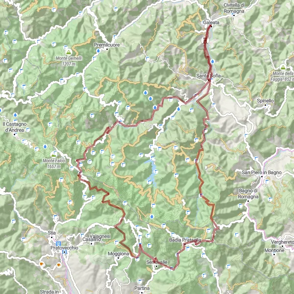 Miniatura della mappa di ispirazione al ciclismo "Avventura ciclistica verso Monte Belvedere" nella regione di Emilia-Romagna, Italy. Generata da Tarmacs.app, pianificatore di rotte ciclistiche