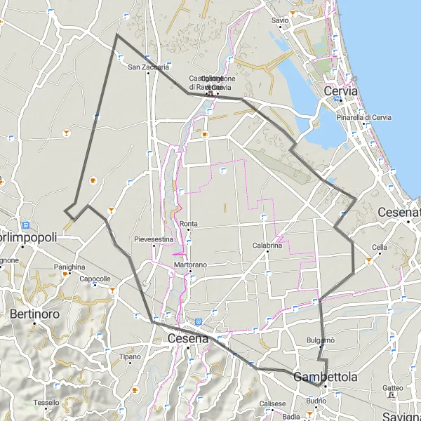 Map miniature of "Cesena Countryside Ride" cycling inspiration in Emilia-Romagna, Italy. Generated by Tarmacs.app cycling route planner