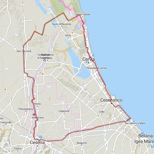 Kartminiatyr av "Grusväg till Milano Marittima" cykelinspiration i Emilia-Romagna, Italy. Genererad av Tarmacs.app cykelruttplanerare