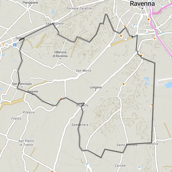 Miniatura mapy "Trasa rowerowa od Godo" - trasy rowerowej w Emilia-Romagna, Italy. Wygenerowane przez planer tras rowerowych Tarmacs.app