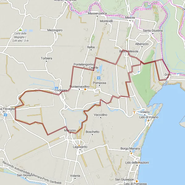 Kartminiatyr av "Eventyrlig grusvei sykkeltur" sykkelinspirasjon i Emilia-Romagna, Italy. Generert av Tarmacs.app sykkelrutoplanlegger