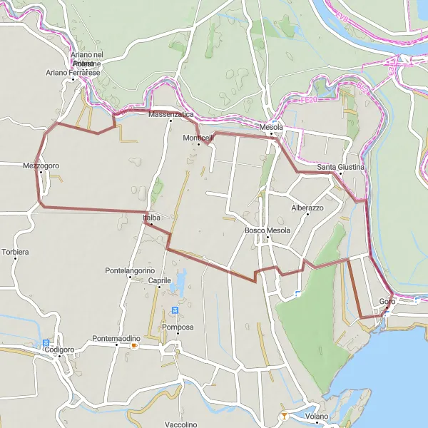 Miniatura mapy "Trasa w kierunku Mezzogoro i Mesola" - trasy rowerowej w Emilia-Romagna, Italy. Wygenerowane przez planer tras rowerowych Tarmacs.app