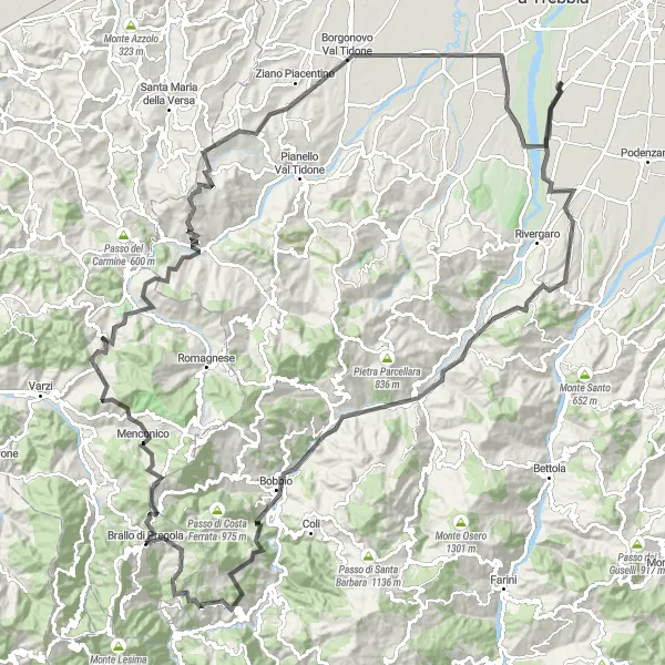 Miniatuurkaart van de fietsinspiratie "Fietsen door Piacenza en de omliggende dorpen" in Emilia-Romagna, Italy. Gemaakt door de Tarmacs.app fietsrouteplanner