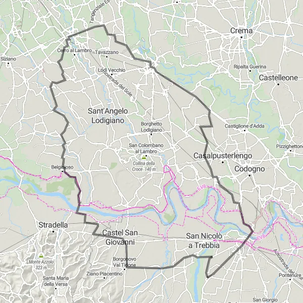 Karten-Miniaturansicht der Radinspiration "Die Mulazzano-Radtour" in Emilia-Romagna, Italy. Erstellt vom Tarmacs.app-Routenplaner für Radtouren