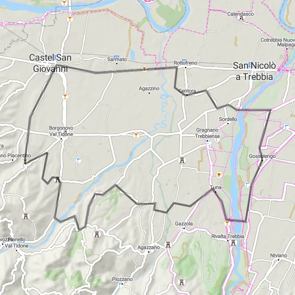 Miniatura mapy "Malownicza trasa do Gossolengo" - trasy rowerowej w Emilia-Romagna, Italy. Wygenerowane przez planer tras rowerowych Tarmacs.app