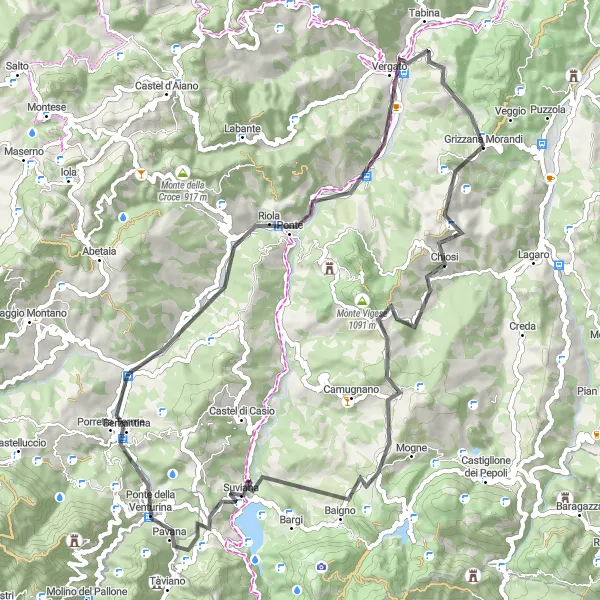 Miniatua del mapa de inspiración ciclista "Ruta de Carretera a Vergato" en Emilia-Romagna, Italy. Generado por Tarmacs.app planificador de rutas ciclistas