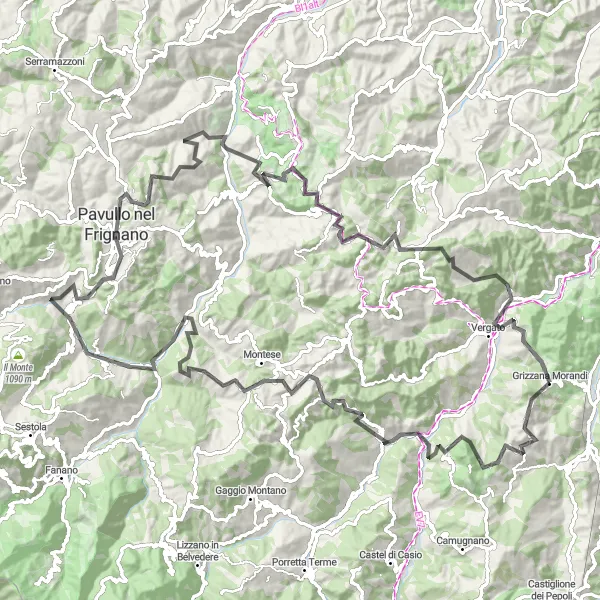 Mapa miniatúra "Epic Road Cycling Tour through Emilia-Romagna" cyklistická inšpirácia v Emilia-Romagna, Italy. Vygenerované cyklistickým plánovačom trás Tarmacs.app