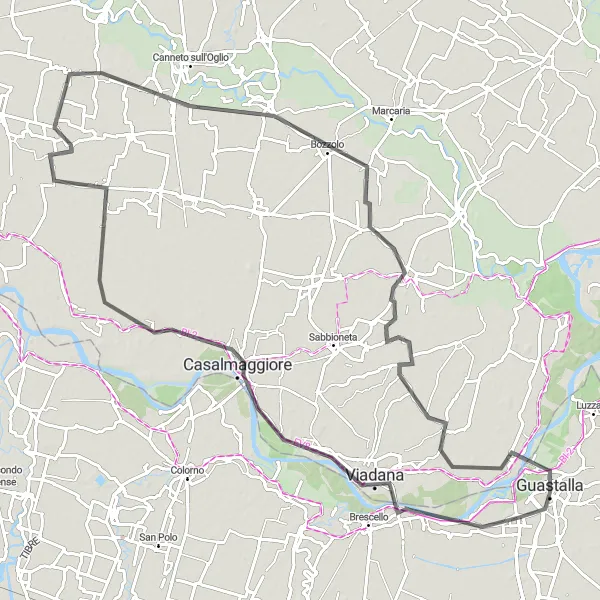 Kartminiatyr av "Viadana till Gualtieri Vägcykel" cykelinspiration i Emilia-Romagna, Italy. Genererad av Tarmacs.app cykelruttplanerare