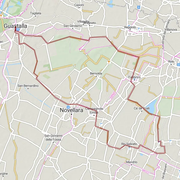 Miniature de la carte de l'inspiration cycliste "Circuit gravel de San Martino di Guastalla" dans la Emilia-Romagna, Italy. Générée par le planificateur d'itinéraire cycliste Tarmacs.app