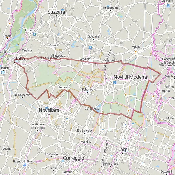 Miniatura della mappa di ispirazione al ciclismo "Avventura ciclistica a Ca' de' Frati" nella regione di Emilia-Romagna, Italy. Generata da Tarmacs.app, pianificatore di rotte ciclistiche