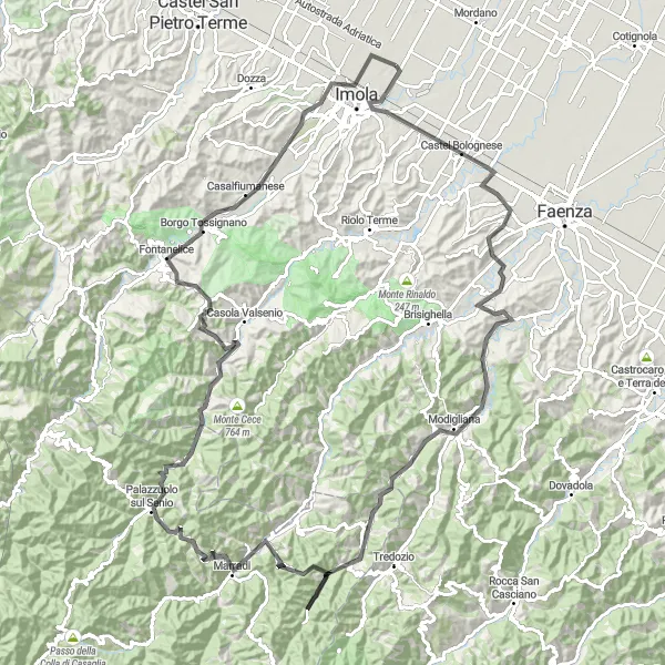 Zemljevid v pomanjšavi "Road Monte Carla Adventure" kolesarske inspiracije v Emilia-Romagna, Italy. Generirano z načrtovalcem kolesarskih poti Tarmacs.app