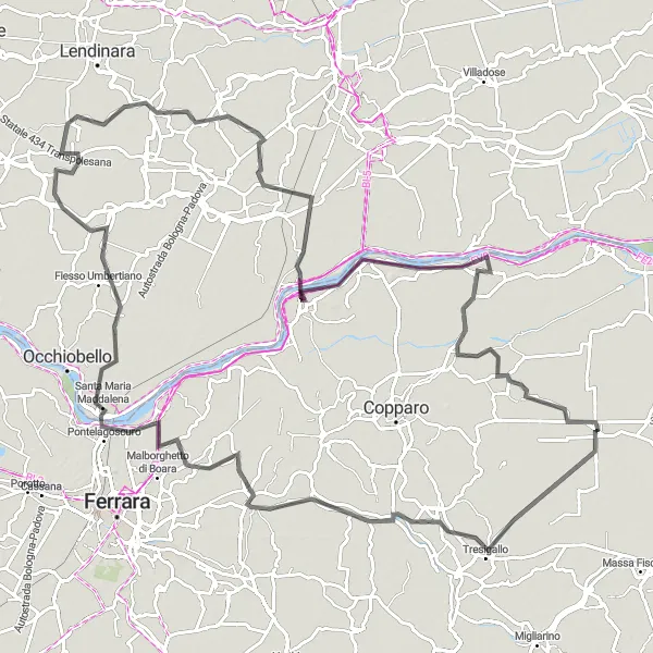 Zemljevid v pomanjšavi "Pot do Jolande di Savoia in nazaj" kolesarske inspiracije v Emilia-Romagna, Italy. Generirano z načrtovalcem kolesarskih poti Tarmacs.app
