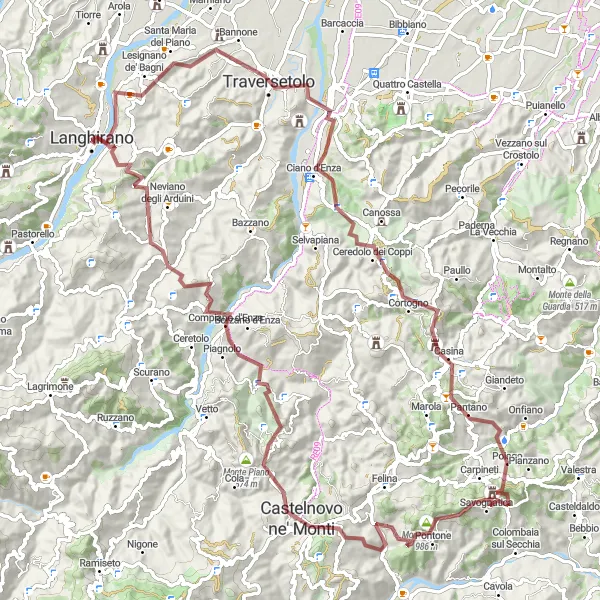 Map miniature of "Langhirano Gravel Adventure" cycling inspiration in Emilia-Romagna, Italy. Generated by Tarmacs.app cycling route planner