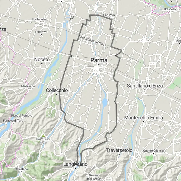 Zemljevid v pomanjšavi "Kolesarska pot Felino-Monte Cucco" kolesarske inspiracije v Emilia-Romagna, Italy. Generirano z načrtovalcem kolesarskih poti Tarmacs.app