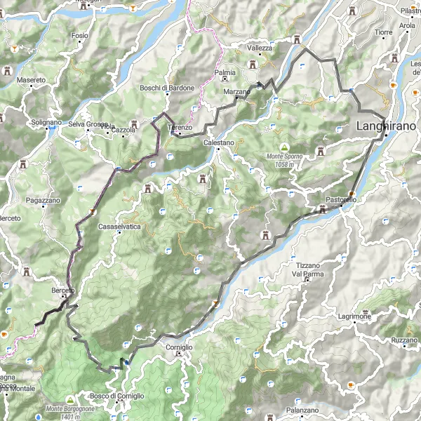 Kartminiatyr av "Opplev Monte Mercoro og Passo di Monte Cassio på landeveien" sykkelinspirasjon i Emilia-Romagna, Italy. Generert av Tarmacs.app sykkelrutoplanlegger