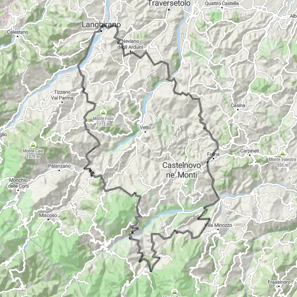 Kartminiatyr av "Langhirano til Langhirano via Monte Guido" sykkelinspirasjon i Emilia-Romagna, Italy. Generert av Tarmacs.app sykkelrutoplanlegger