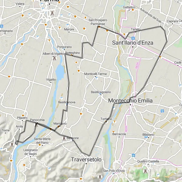 Map miniature of "Mamiano and Malandriano loop" cycling inspiration in Emilia-Romagna, Italy. Generated by Tarmacs.app cycling route planner