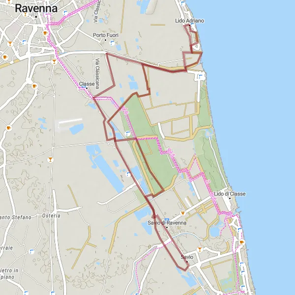 Miniatura mapy "Trasa przybrzeżna Fosso Ghiaia" - trasy rowerowej w Emilia-Romagna, Italy. Wygenerowane przez planer tras rowerowych Tarmacs.app