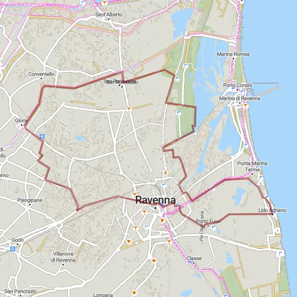 Miniatura mapy "Wędrówka po zabytkowych atrakcjach Ravenny i okolic" - trasy rowerowej w Emilia-Romagna, Italy. Wygenerowane przez planer tras rowerowych Tarmacs.app