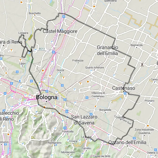 Kartminiatyr av "Rundtur till Bologna via Emilia" cykelinspiration i Emilia-Romagna, Italy. Genererad av Tarmacs.app cykelruttplanerare