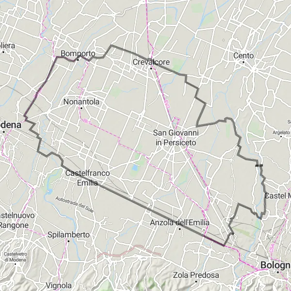 Miniaturní mapa "Cyklotrasa Trebbo di Reno - Padulle" inspirace pro cyklisty v oblasti Emilia-Romagna, Italy. Vytvořeno pomocí plánovače tras Tarmacs.app