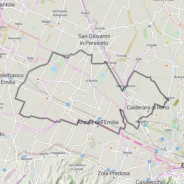 Miniatuurkaart van de fietsinspiratie "Glooiende wegen en pittoreske dorpjes" in Emilia-Romagna, Italy. Gemaakt door de Tarmacs.app fietsrouteplanner