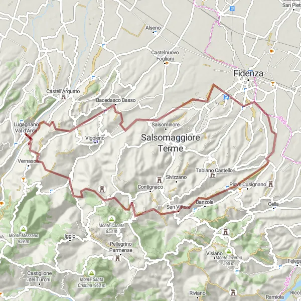 Miniatuurkaart van de fietsinspiratie "Gravelroute vanuit Lugagnano Val d'Arda" in Emilia-Romagna, Italy. Gemaakt door de Tarmacs.app fietsrouteplanner