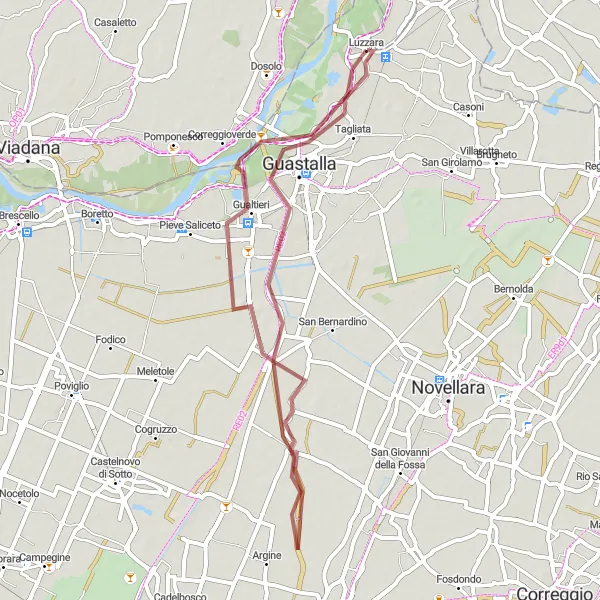Kartminiatyr av "Grusvägscykling från Luzzara till Zamiola" cykelinspiration i Emilia-Romagna, Italy. Genererad av Tarmacs.app cykelruttplanerare