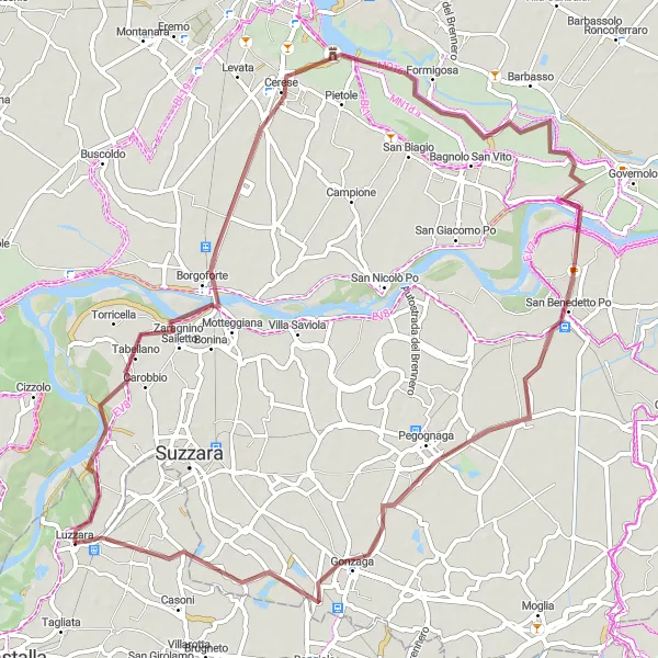 Miniatua del mapa de inspiración ciclista "Ruta de Ciclismo de Grava Luzzara-Emilia" en Emilia-Romagna, Italy. Generado por Tarmacs.app planificador de rutas ciclistas