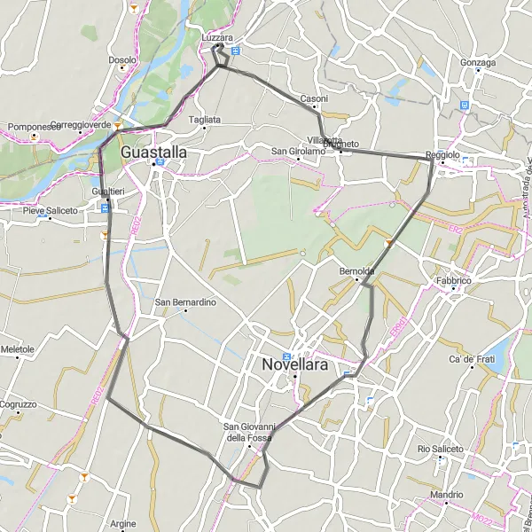 Miniatura della mappa di ispirazione al ciclismo "Passeggiata in bicicletta tra Reggiolo e Zamiola" nella regione di Emilia-Romagna, Italy. Generata da Tarmacs.app, pianificatore di rotte ciclistiche