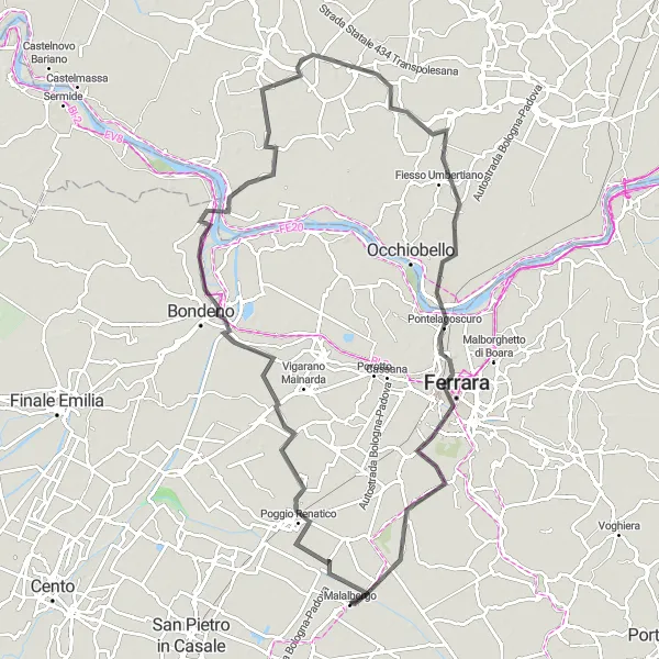 Zemljevid v pomanjšavi "Uživanje v naravi Ficarola in Cande" kolesarske inspiracije v Emilia-Romagna, Italy. Generirano z načrtovalcem kolesarskih poti Tarmacs.app