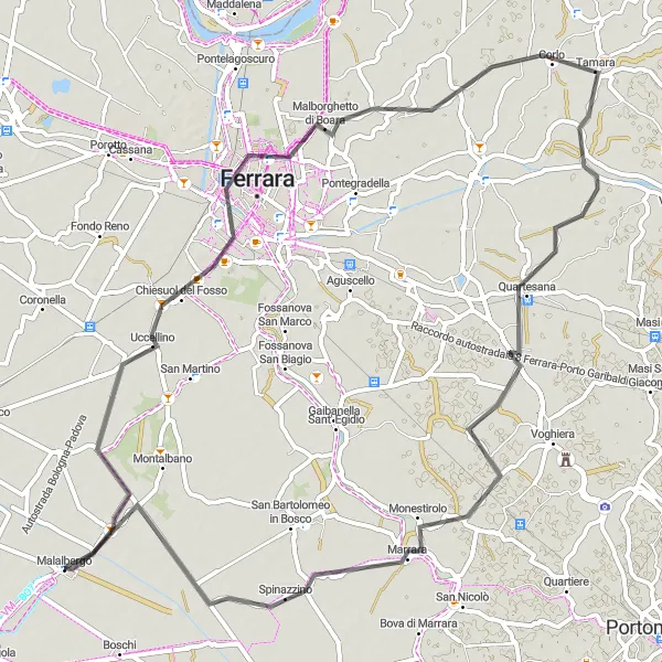 Miniatuurkaart van de fietsinspiratie "Cultuur en erfgoed langs de weg" in Emilia-Romagna, Italy. Gemaakt door de Tarmacs.app fietsrouteplanner