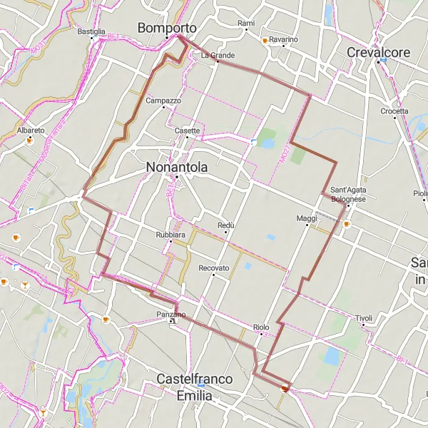 Map miniature of "The Gravel Adventure" cycling inspiration in Emilia-Romagna, Italy. Generated by Tarmacs.app cycling route planner