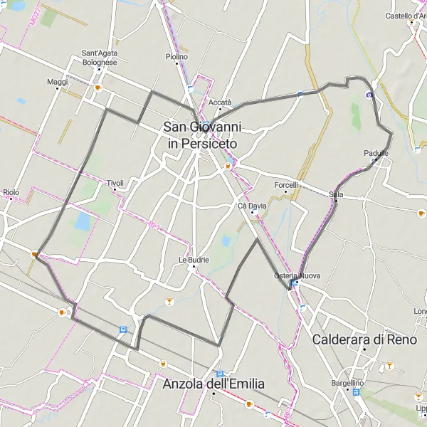 Miniatura della mappa di ispirazione al ciclismo "Passeggiata in bicicletta a San Giovanni in Persiceto, Padulle, Villa Terracini e Manzolino" nella regione di Emilia-Romagna, Italy. Generata da Tarmacs.app, pianificatore di rotte ciclistiche