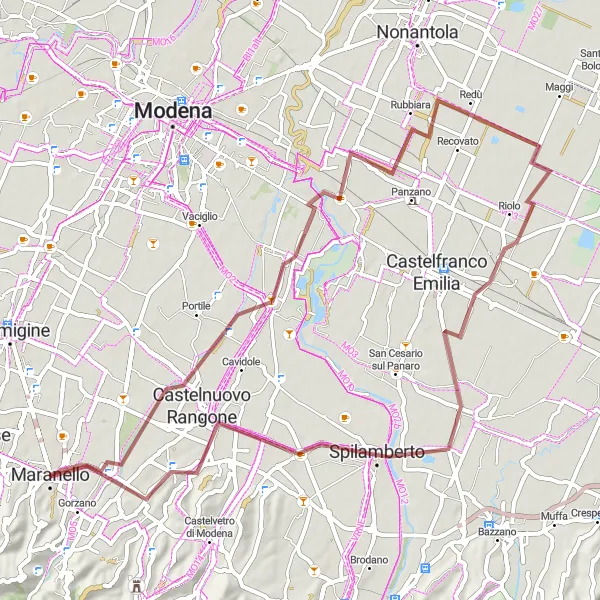 Karttaminiaatyyri "Maranello - San Donnino - Castelnuovo Rangone - Pozza Loop" pyöräilyinspiraatiosta alueella Emilia-Romagna, Italy. Luotu Tarmacs.app pyöräilyreittisuunnittelijalla