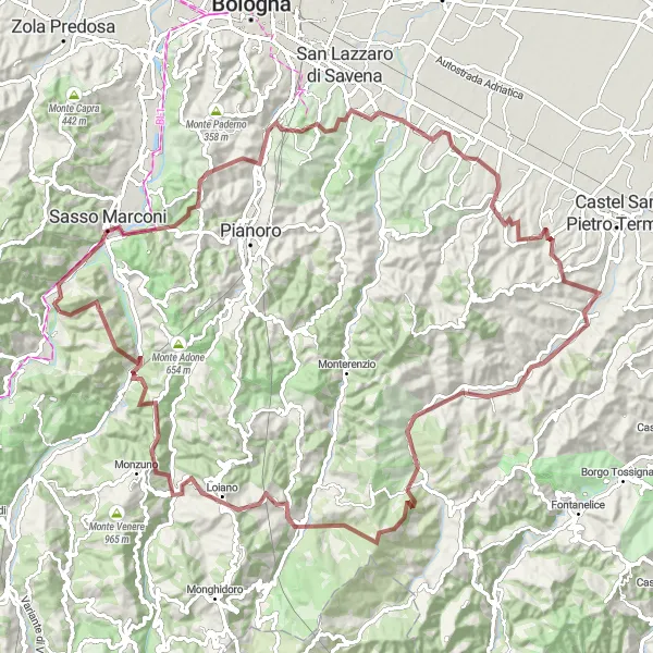 Miniature de la carte de l'inspiration cycliste "Montagne et vallées de l'Emilia-Romagne" dans la Emilia-Romagna, Italy. Générée par le planificateur d'itinéraire cycliste Tarmacs.app