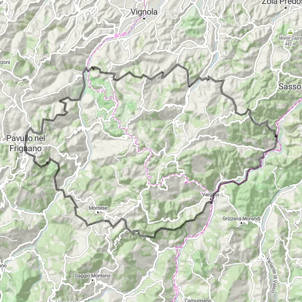 Miniatura mapy "Trasa Road z Marzabotto: Podziwiaj Monte Specchio i inne punkty widokowe" - trasy rowerowej w Emilia-Romagna, Italy. Wygenerowane przez planer tras rowerowych Tarmacs.app